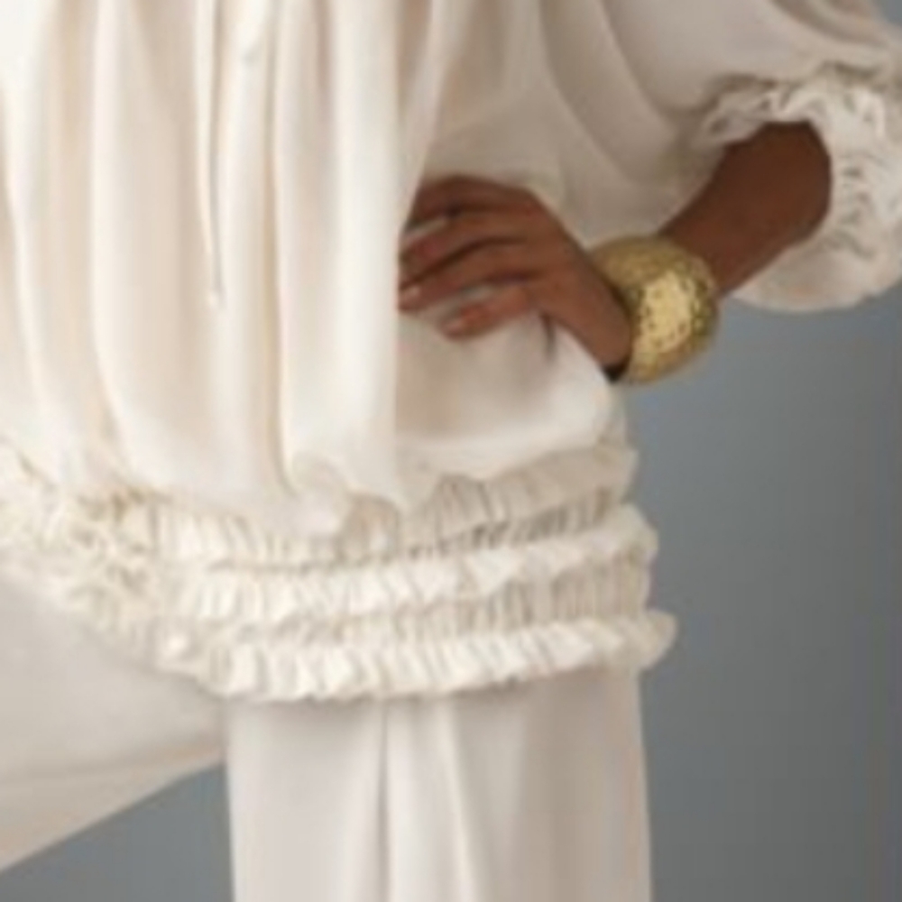 Final $12 Ashro "Semi Sheer Blouse W/Ruffled Hemline & 3/4 Sleeves" Sz. 18 Ivor… - Picture 4 of 9